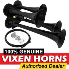 VIXEN HORNS TRAIN AIR HORN 4 TRUMPETS BLACK FOR TRUCK/CAR/SUV LOUD SOUND DB 12V
