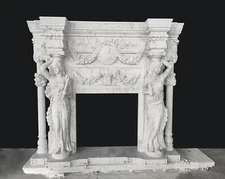 CARVED MARBLE FIGURATIVE FIREPLACE MANTEL - AG76