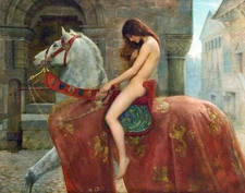 LADY GODIVA: Art Print. Famous Beautiful Woman on Horse. Renaissance Castle
