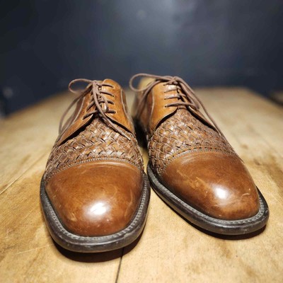 MEZLAN sz 10 Mens Brown Leather Del Mar Woven Cap Toe  display picture 1