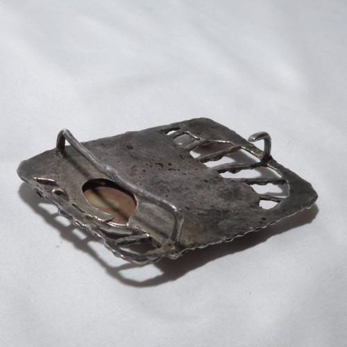 Vintage Handmade Brutalist Sterling Silver Belt Buckle, Red Agate Stones Sun - Picture 3 of 11