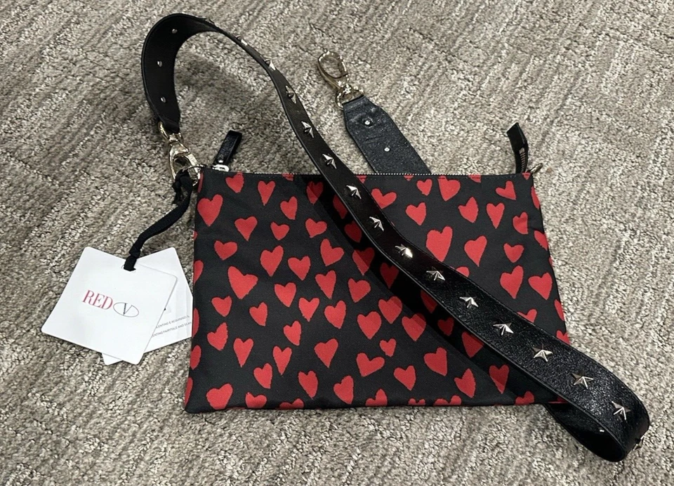 BOLSO BANDOLERA VALENTINO ROJO DISEÑADOR ROJO NEGRO CORAZÓN ESTRELLA TACHONADO NUEVO Foto 4 de 4