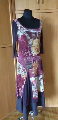 DPM by Depech Mod Dress Women's Multicolor Asymmetrical Sleeve 3/4 Long  Sz T1/S