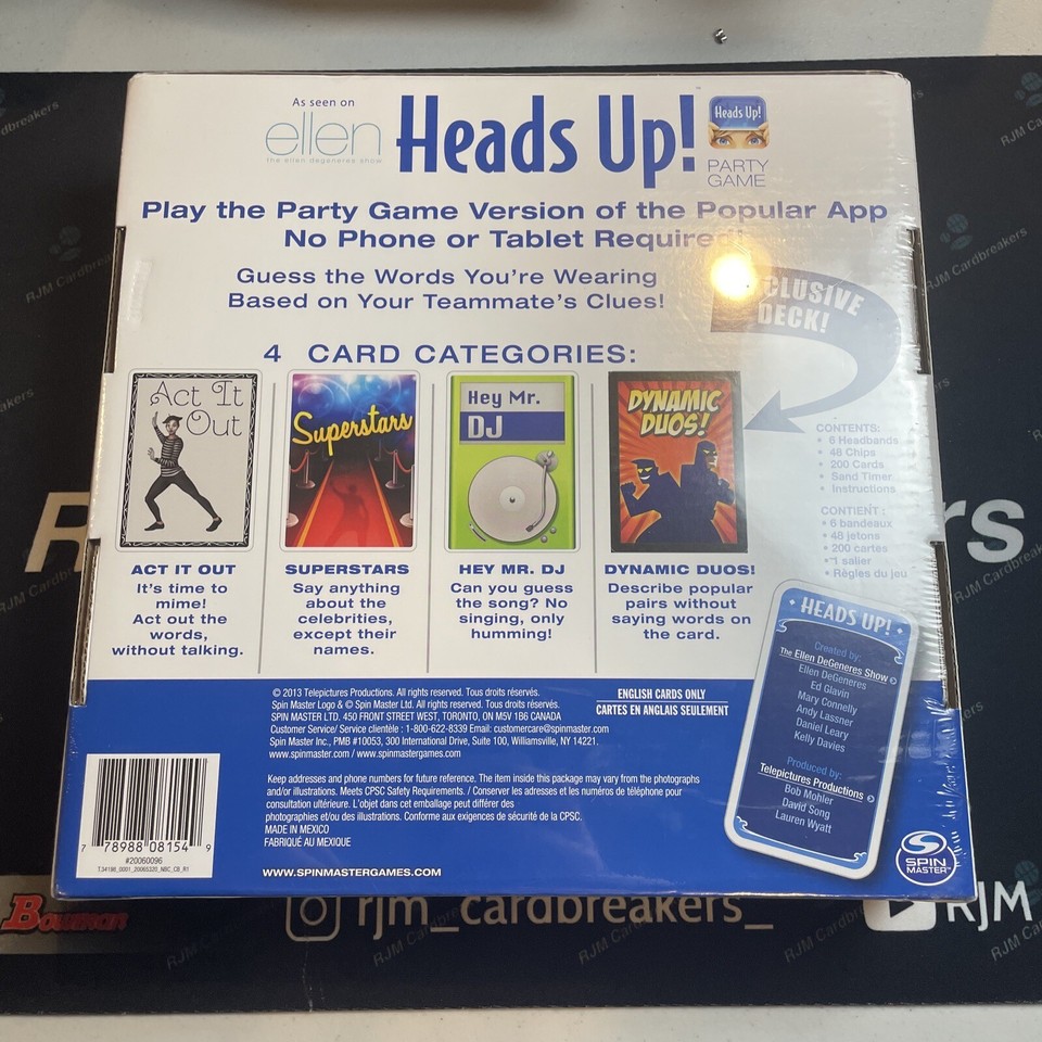 Factory Sealed New Heads Up! 2nd Edition Party Game, Ellen Degeneres ...