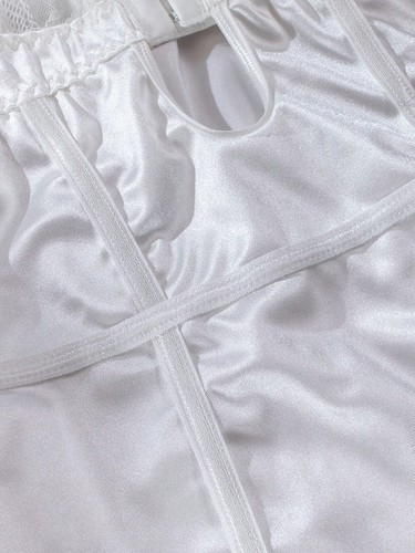 White Lace Corset Lingerie Dress with Garter Straps – Satin Bridal Bustier Teddy - Picture 9 of 12