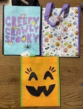 HALLOWEEN - 3 Small Spooky Tote Bags  10x8  .     3 Halloween Designs   
