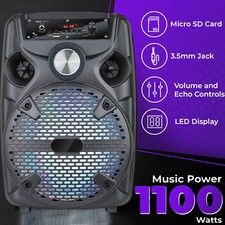1100W Bluetooth Party Loud Speaker 8" Subwoofer W/Tripod Stand Remote Mic LED FM