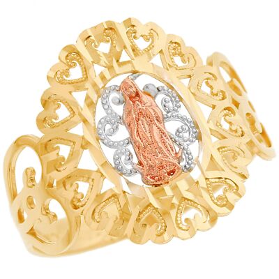 10k oder 14k mehrfarbiger Gold Guadalupe Damen Herz religiöser Heiliger Ring