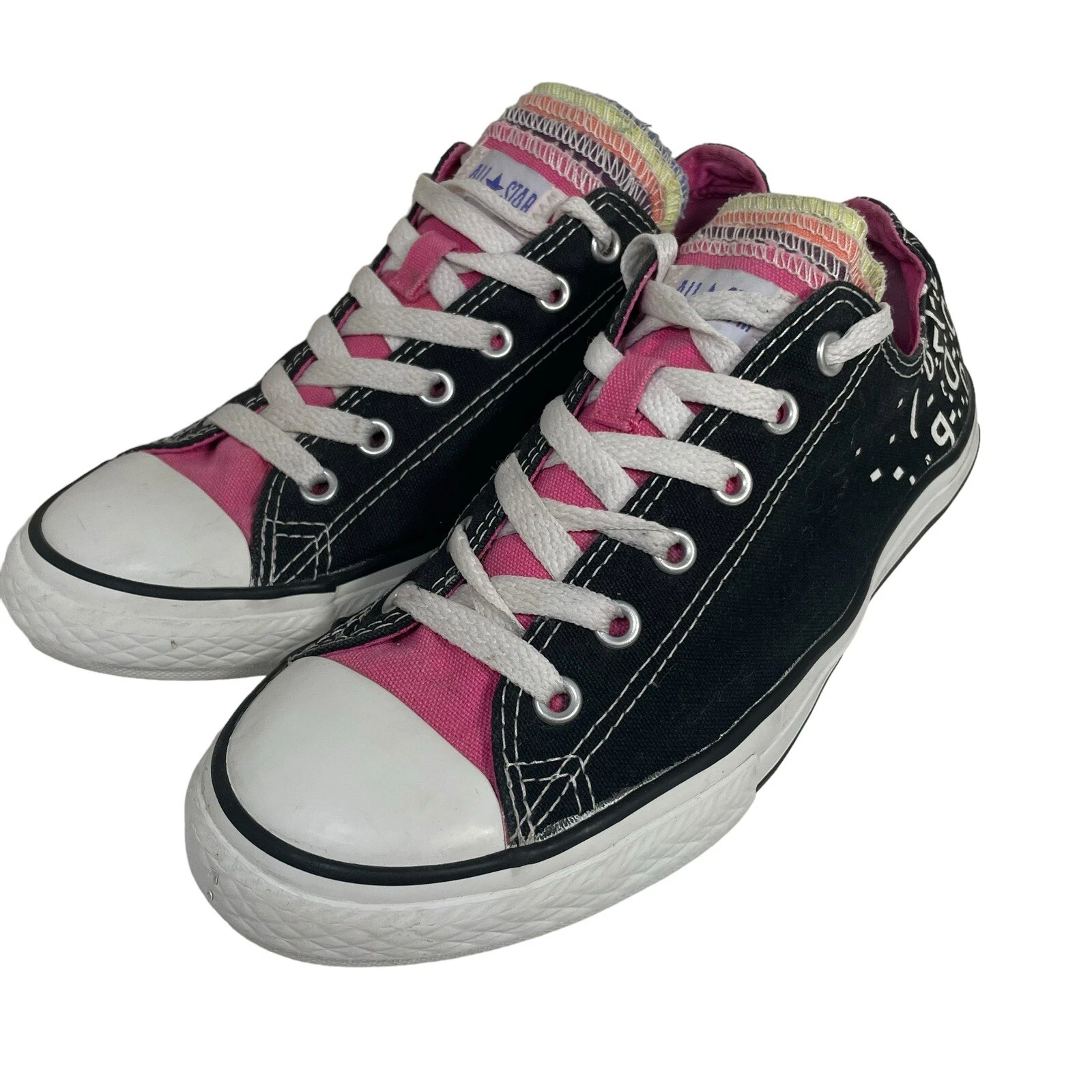Sneakers Converse All Star Junior taglia 5 nere multilingue scarpe arcobaleno