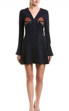 FINDERS KEEPERS Women's Navy Embroidered V-split Neck A-Line Dress S
