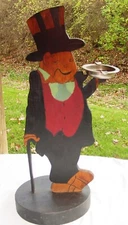 Vtg Americana Folk Art Painted Wood Winking Gentleman Smoking Stand w/ Ash Tray