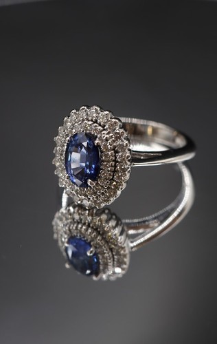 Natürlicher 1,64 Karat blauer Saphir und Diamant Halo Verlobungsring in 18 Karat W Gold - Bild 9 von 9