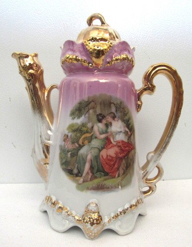 KAFFEEKANNE VIKTORIANISCH SCHÖNE DAMEN LAVENDEL GOLD - Bild 2 von 9