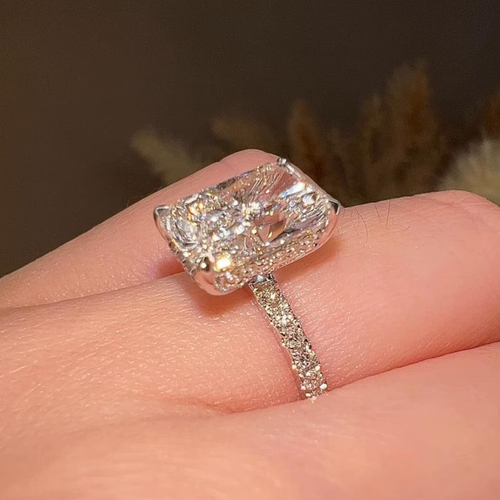 7.30Ct Radiant Cut Lab Grown Diamond E VVS2 IGI Women's Ring In 14K White Gold - Bild 3 von 8