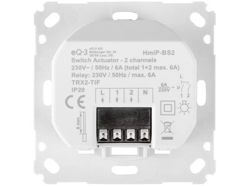 Funk-Lichtschalter HOMEMATIC IP HmIP-BS2, Unterputzmontage, 37 x 71 x 71 mm - N - Afbeelding 3 van 5