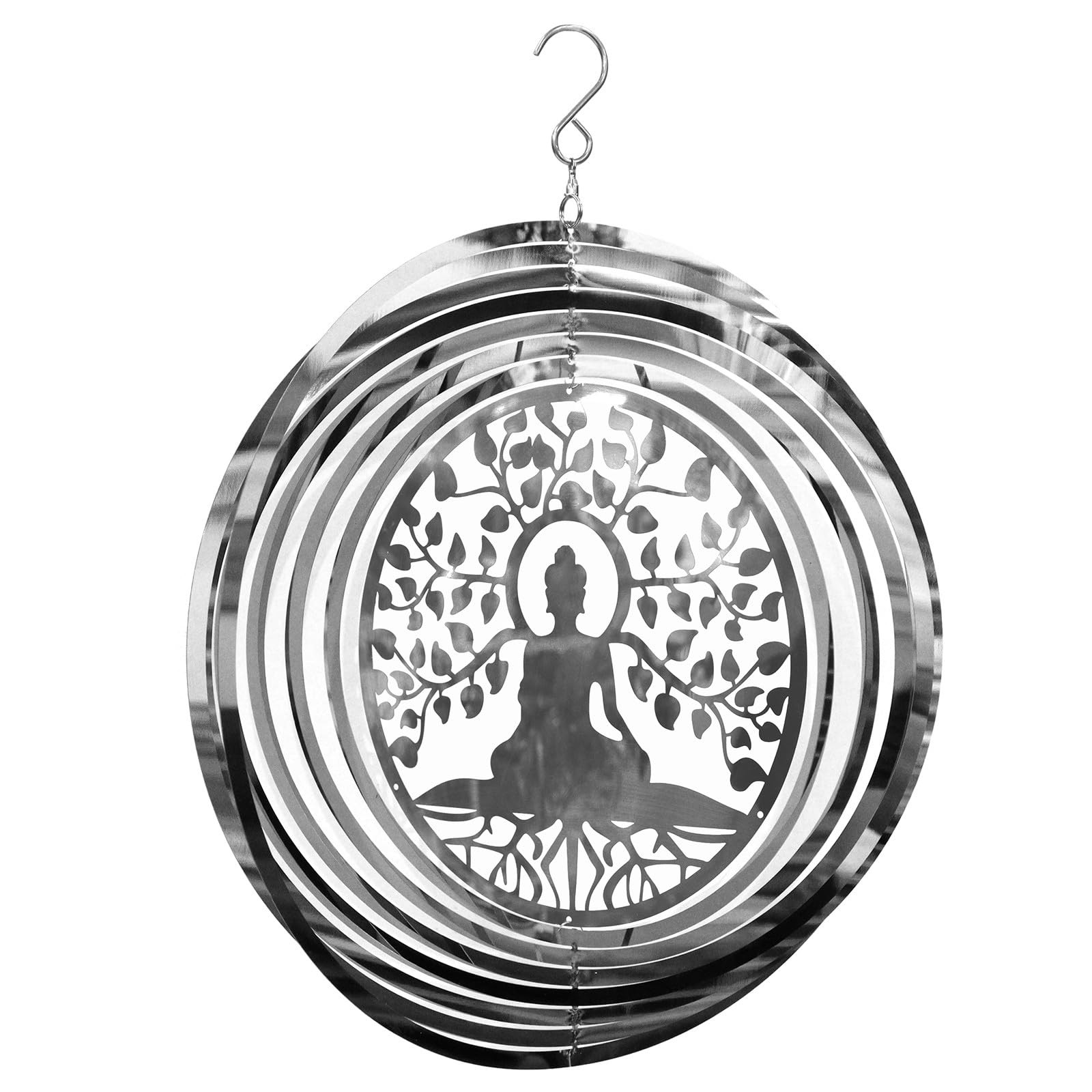 Buddha Stainless Steel Hanging Wind Spinner – 34cm x 25cm | 3D Metal Kinetic