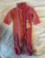 Carter's Girls 3-6M Pink/Orange Striped Fleece Footed One-Piece Coverall