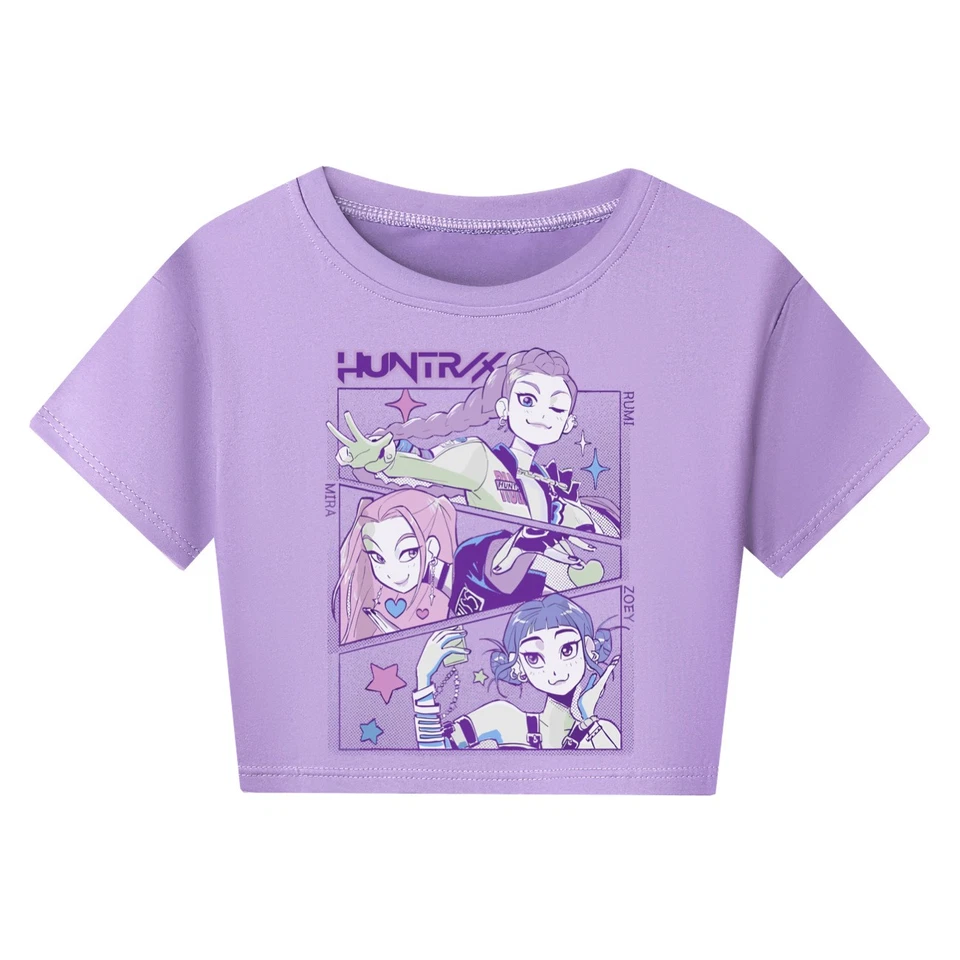 Girls Devil Hunters Huntrix Crop Top T-Shirt Kpop Casual Summer Short Sleeve Tee - Image 3 of 4