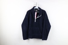J Crew Womens Medium Blank Deep Pile Fleece Half Zip Pullover Sweater Navy Blue