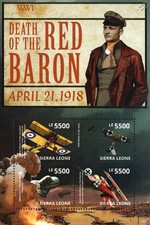 Manfred von Richthofen (The RED BARON) Fokker Dr.I WWI Aircraft 4v Stamp Sheet