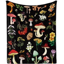 Mushroom Blanket, Fleece Berry Plants Patterned Throw Blanket for Adult, Hipp...