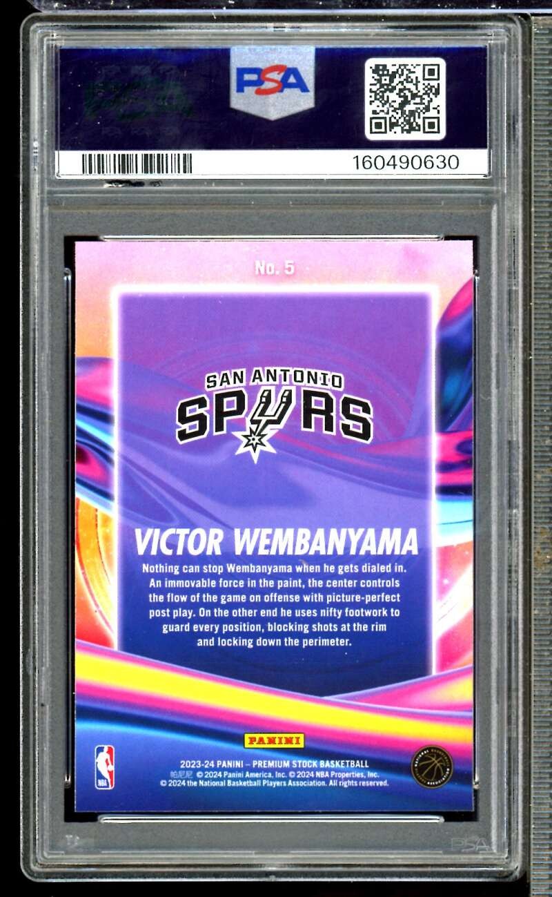 Victor Wembanyama Rookie Card 2023-24 Hoops Premium Stock #5 PSA 10 view 2