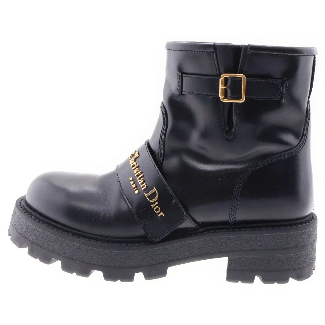 BOTTES DIOR CHRISTIAN 24AW D QUEST LOGO CUIR COUPE HAUTE FERMETURE ÉCLAIR LATÉRALE NOIR Occasion c151