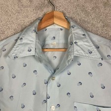 Vintage 70s Arrow Ultressa Mens Blue Geometric Print Disco Shirt 16.5-34 Large