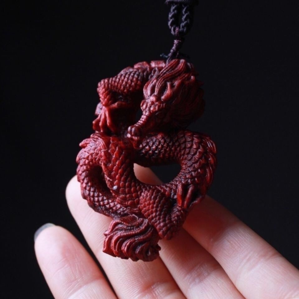 Rosewood Dragon Pendant Necklace Carved Zodiac Amulet Jewelry For Men Women