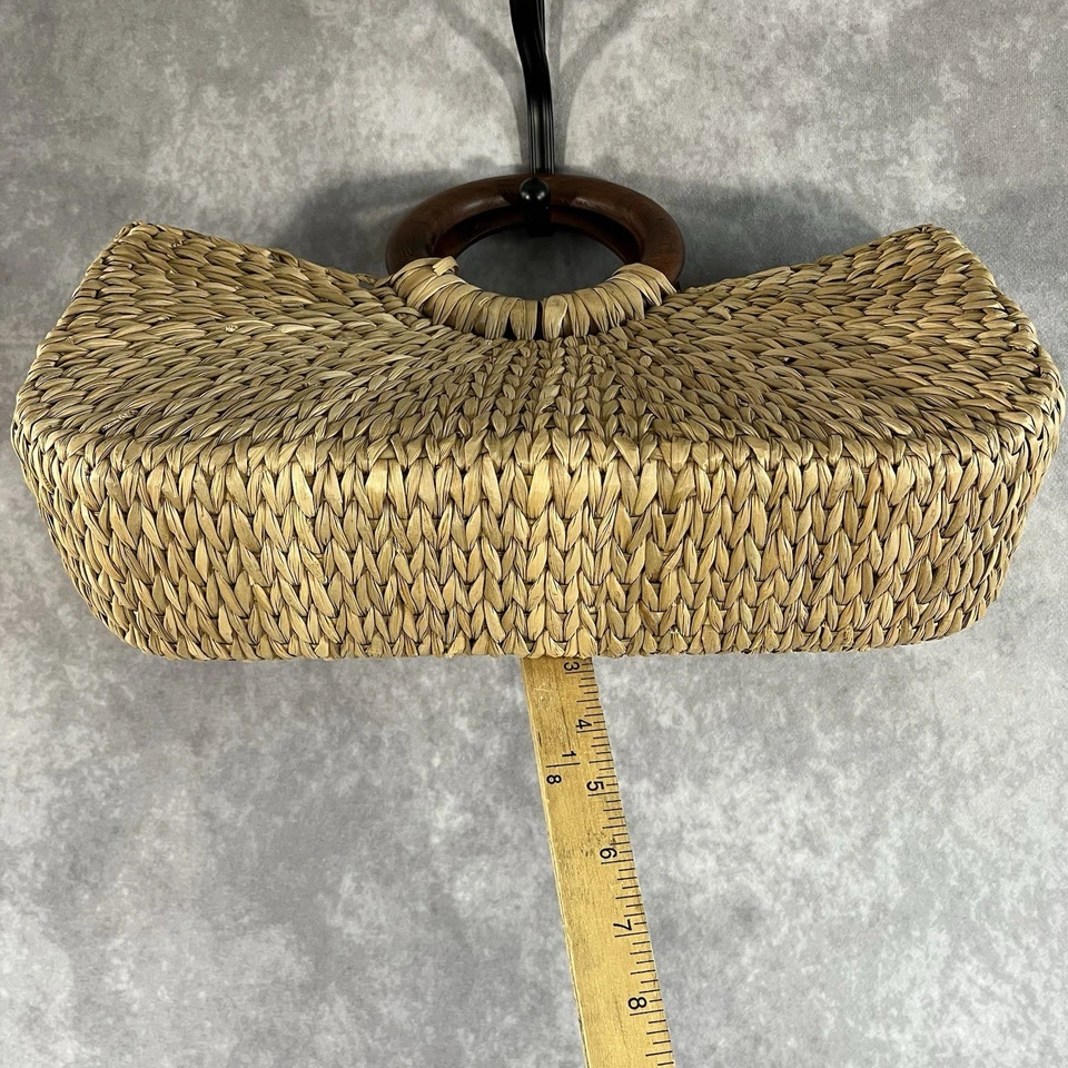 Nordstrom Purse Bead Detail Wooden Handle Woven Bag Beach Summer Hippie Boho - Image 4 of 4