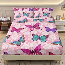 Beautiful Butterfly Fitted Sheet Twin XL Size, Colorful Butterfly Bedding Set...