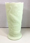 VTG Fenton Green Uranium Glass Satin Custard Satin Finish Peacock Garden Vase