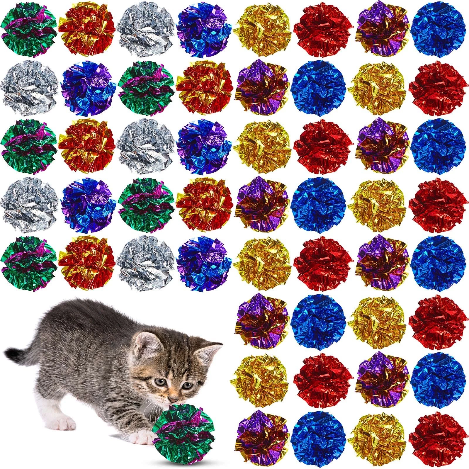 Jexine 104 Pcs Cat Crinkle Ball Bulk Toys 1.69'' Multiple Colors