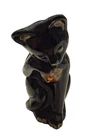 Fenton Art Glass Black Sleepy Cat Grooming Licking Paw Jewel Hand Painted Read