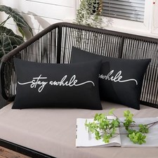 Outdoor Waterproof Throw Pillow Covers 20" x 12" Pack of 2 Black and White