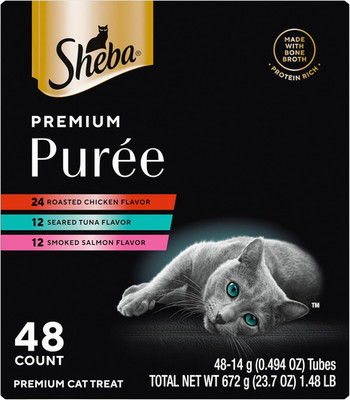 Premium Puree Cat Treats Lickable Roasted Chicken Flavor, Smoked Salmon Flavor, 
