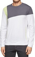 Calvin Klein Men's Long-Sleeve Crew-Neck Color-Block Knit Sweater, White, X-Larg