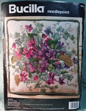 Bucilla Needlepoint, Violets 12x12 Pillow Kit 4694 Vintage 1994 New
