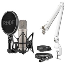 Rode NT1 5th Gen Condenser Microphone Silver with PSA1 White Desk Boom Arm