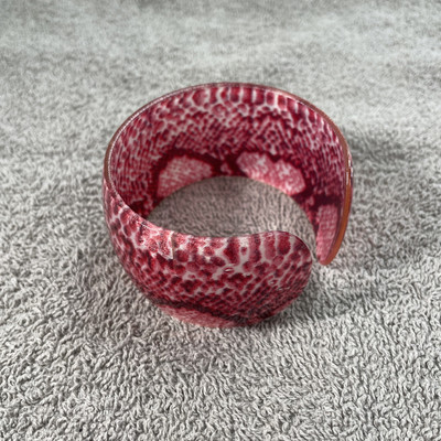 Red Purple wide cuff bracelet snake lizard skin print plastic bangle