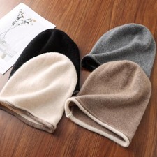 Unisex Winter Beanie 100 Merino Wool Knitted Soft Warm Curled Brim Hat