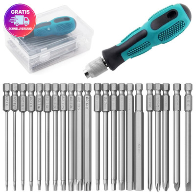 Bit Set 22 Stück lang mit 1 4 Zoll Handhalter magnetisch Torx T6-T40, 100 mm