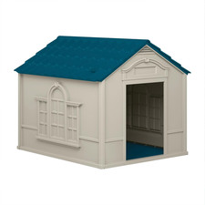 Deluxe Dog House for Dogs up to 100 Pounds with Removable Roof, Vents, Crowned C