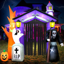9FT Halloween Inflatables Haunted House Castle Archway Decoration with Led Light