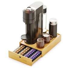Bamboo Coffee Pod Holder Drawer Storage for Nespresso Vertuo Capsule Pods