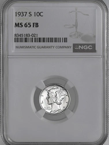 1937-S  10C  MERCURY SILVER DIME  "FULL BANDS"  NGC MS65 FB #8345183-021