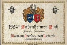 RAR! ALTES WEINETIKETT*1924er BODENHEIMER HOCH  Oberstleutnant Liebrecht
