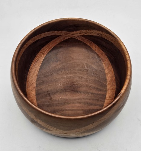 Cuenco de madera artesanal con incrustación cruzada vintage ~ MCM cuenco torneado a mano  - Imagen 8 de 17