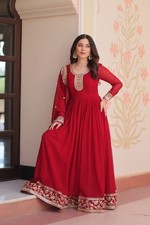Stylish Heavy Chinnon Maroon Gown Silk ReadyMade With Dupatta For Wedding Wear
