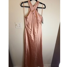 Nordstrom XScape Dusty Pink Satin Halter Tie Neck Floor Length Gown NWT